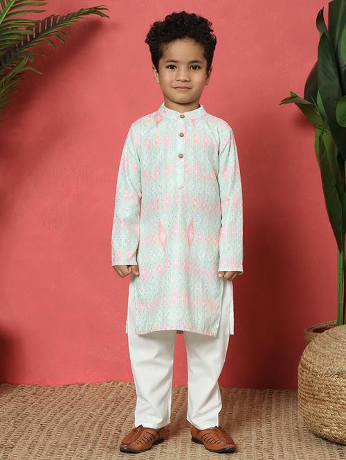 Boys Printed Long Sleeve Kurta And Pyjama Set - 22058606 - Very Small Image - 1