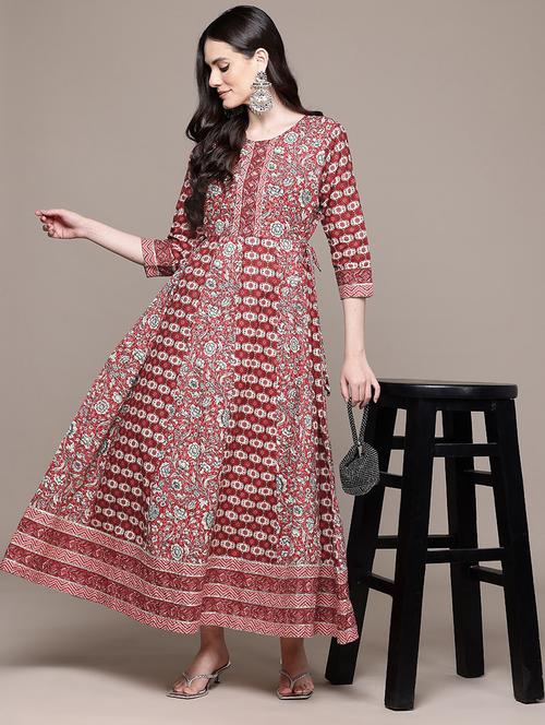 women floral printed three quarter sleeve anarkali kurta - 22058629 - Very Small Image - 1