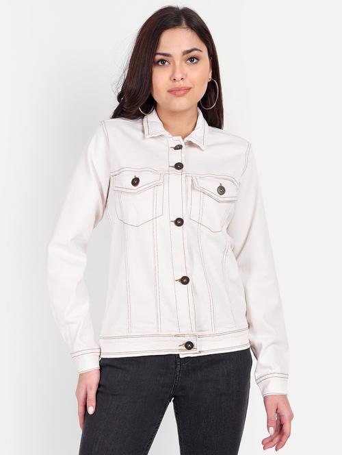 women solid collared long sleeve denim jacket - 22058753 - Very Small Image - 1