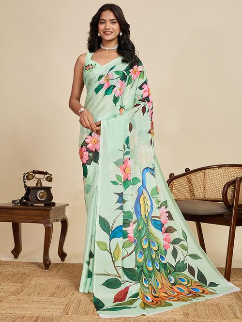 women floral printed saree with blouse - 22058780 - Very Small Image - 1