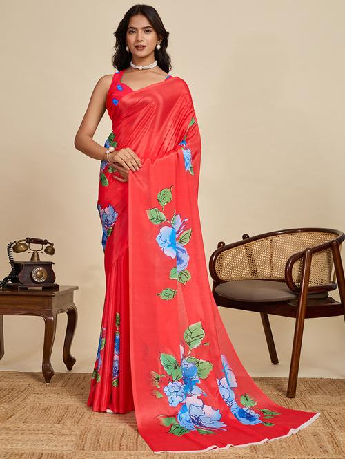 women floral printed saree with blouse - 22058782 - Very Small Image - 1