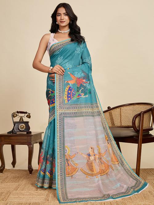 women printed casual wear saree with blouse - 22058797 - Very Small Image - 1