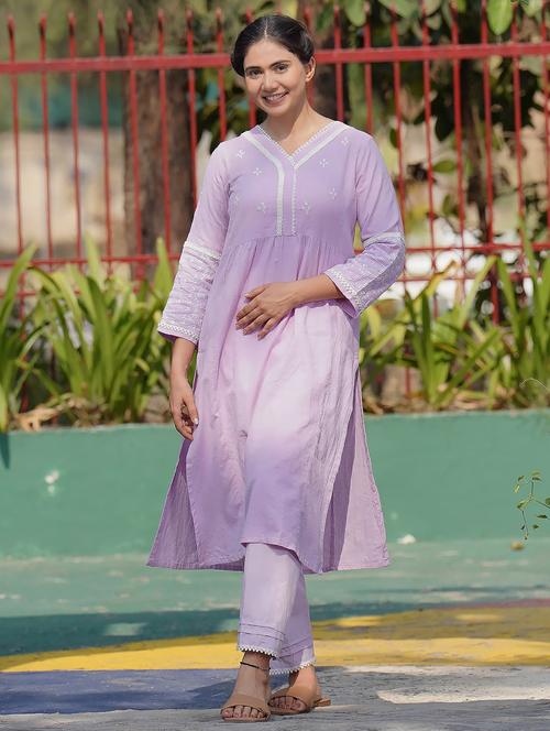 women three quarter sleeve kurta pant set - 22058943 - Very Small Image - 1