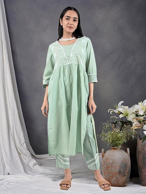 women three quarter sleeve kurta pant set - 22059055 - Very Small Image - 1