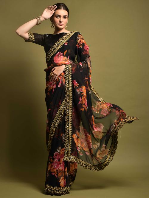 women floral printed saree with blouse - 22059221 - Very Small Image - 1