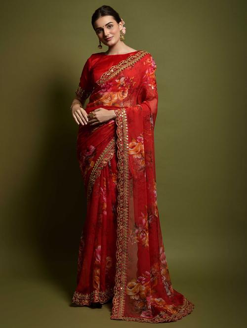 women floral printed saree with blouse - 22059223 - Very Small Image - 1