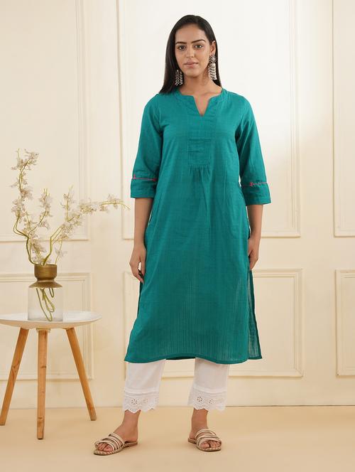 women three quarter sleeve kurta pant set - 22059238 - Very Small Image - 1