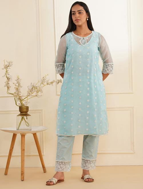 women three quarter sleeve kurta pant set - 22059251 - Very Small Image - 1