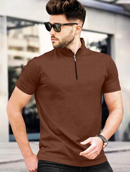 men solid short sleeve regular fit stand collar t-shirt - 22059335 - Very Small Image - 1