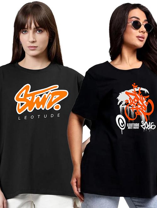 women pack of 2 printed short sleeve oversized t-shirt - 22059631 - Very Small Image - 1