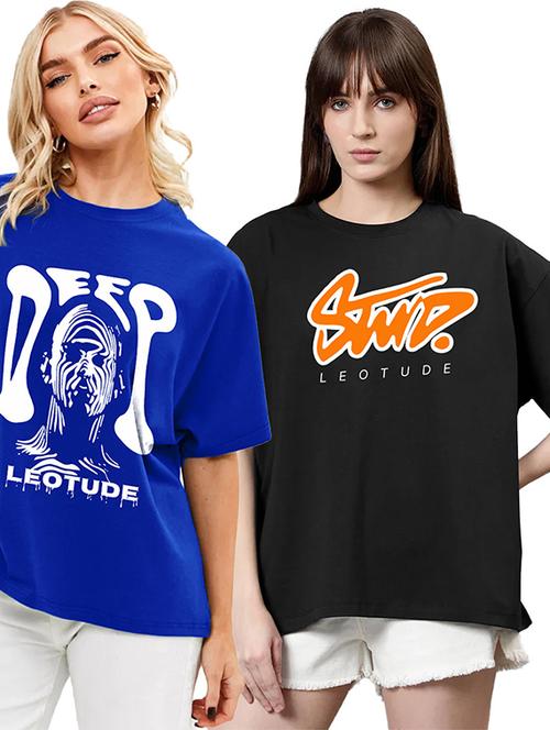 women pack of 2 printed short sleeve oversized t-shirt - 22059633 - Very Small Image - 1