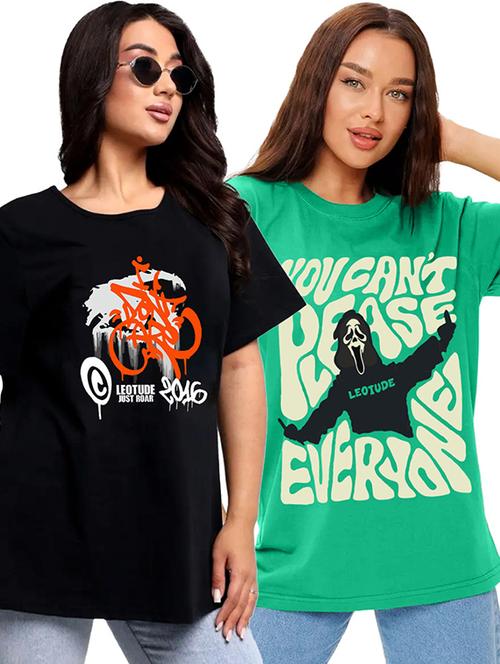women pack of 2 printed short sleeve oversized t-shirt - 22059701 - Very Small Image - 1