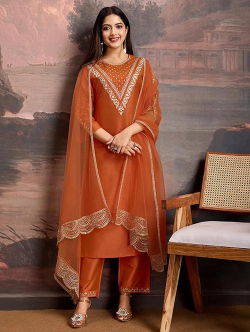 women three quarter sleeve kurta pant with dupatta set - 22060175 - Very Small Image - 1