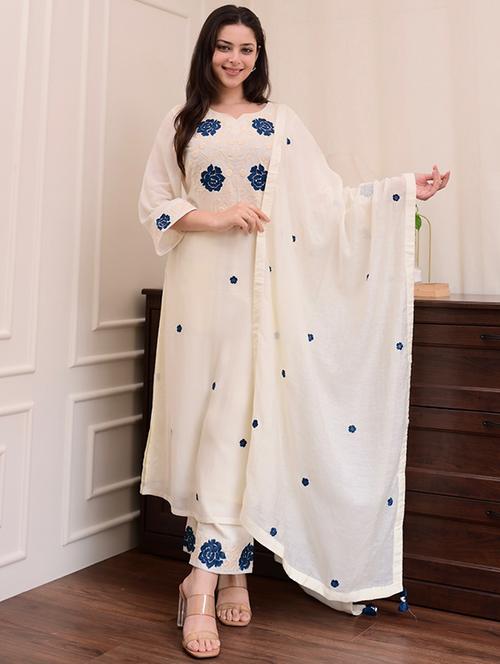 women three quarter sleeve kurta pant with dupatta set - 22060220 - Very Small Image - 1
