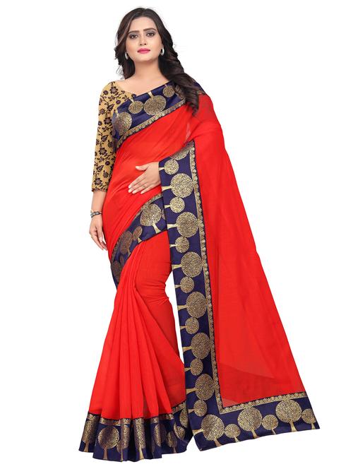 women solid with bordered saree with blouse - 22060444 - Very Small Image - 1