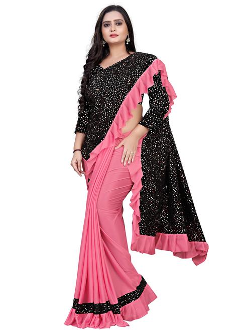 women solid with work half and half saree with blouse - 22060451 - Very Small Image - 1
