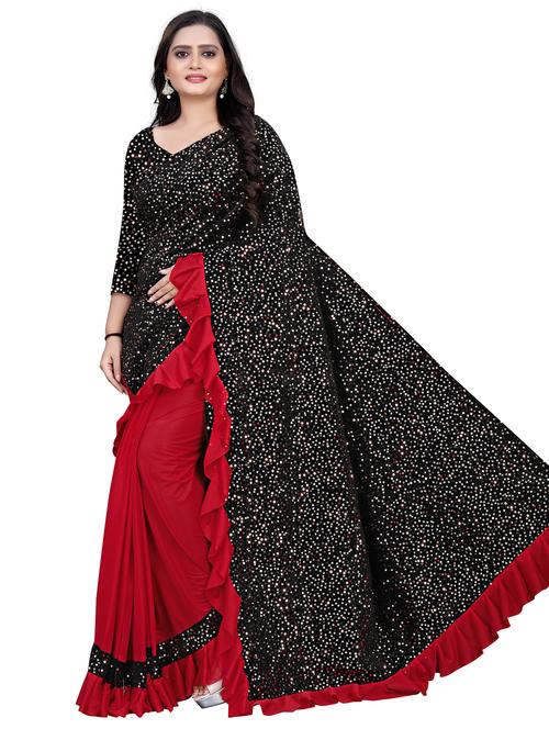 women solid with work half and half saree with blouse - 22060459 - Very Small Image - 1