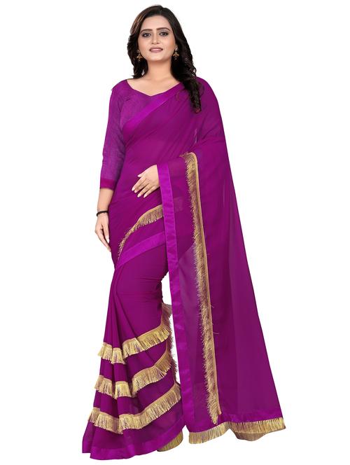 women solid with work ruffle saree - 22060473 - Very Small Image - 1