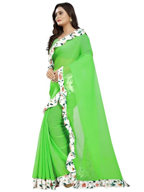 women solid with ruffle bordered saree with blouse - 22060481 - Very Small Image - 1