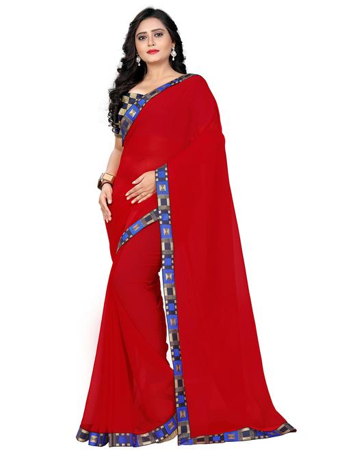 red art silk bordered saree with blouse - 22060496 - Very Small Image - 1