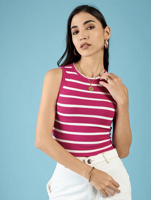 women striped sleeveless crop top - 22060511 - Very Small Image - 1