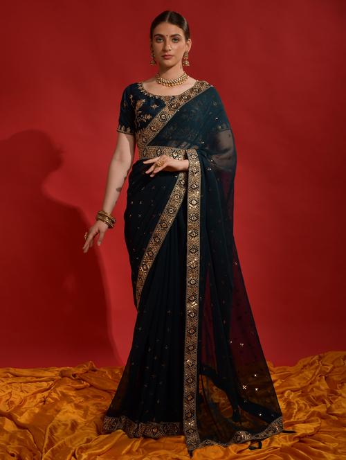 women solid with work embroidered saree with blouse - 22060534 - Very Small Image - 1