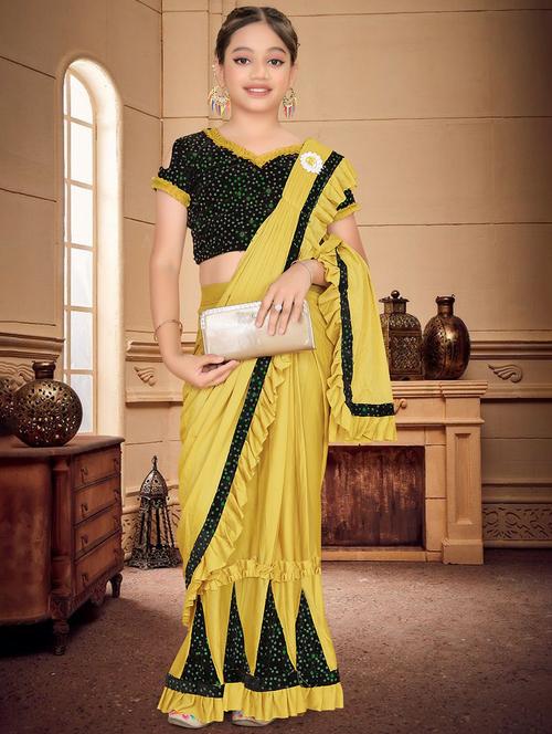 girls embellished ready to wear ruffle saree - 22060596 - Very Small Image - 1