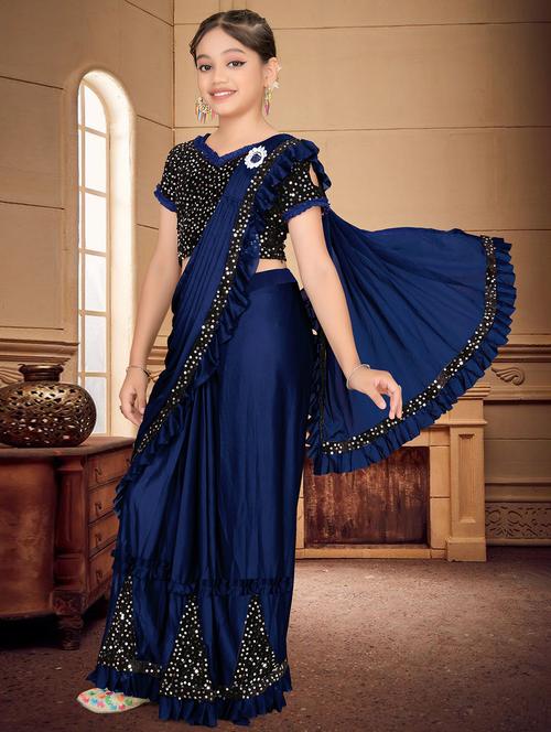 girls embellished ready to wear ruffle saree - 22060597 - Very Small Image - 1