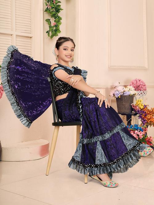 girls embellished ready to wear ruffle saree - 22060601 - Very Small Image - 1