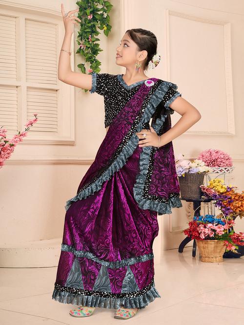 girls embellished ready to wear ruffle saree - 22060602 - Very Small Image - 1