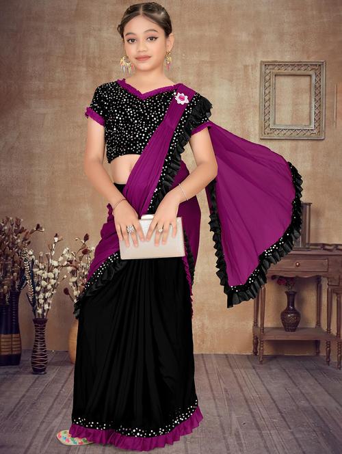 girls embellished ready to wear ruffle saree - 22060605 - Very Small Image - 1