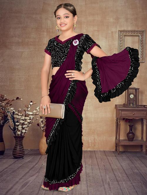 girls embellished ready to wear ruffle saree - 22060606 - Very Small Image - 1