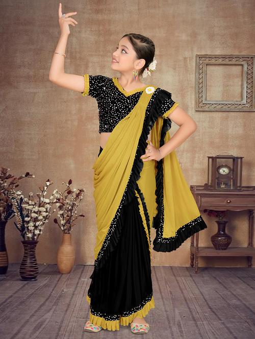 girls embellished ready to wear ruffle saree - 22060607 - Very Small Image - 1