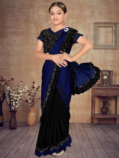 girls embellished ready to wear ruffle saree - 22060608 - Very Small Image - 1
