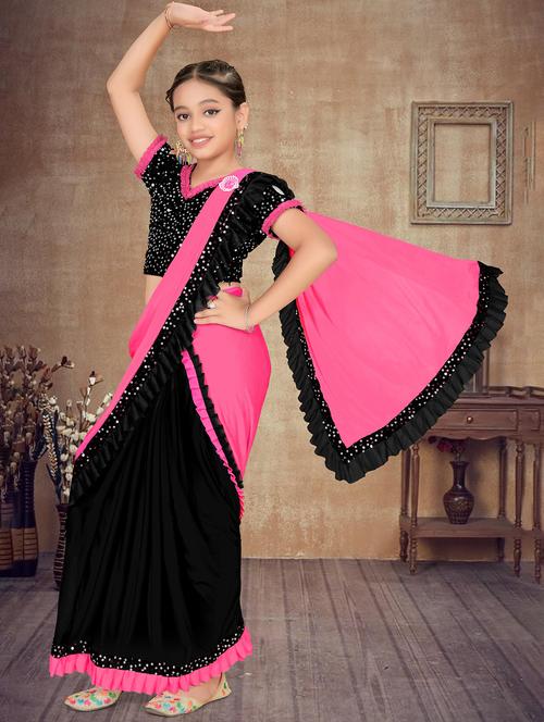 girls embellished ready to wear ruffle saree - 22060609 - Very Small Image - 1
