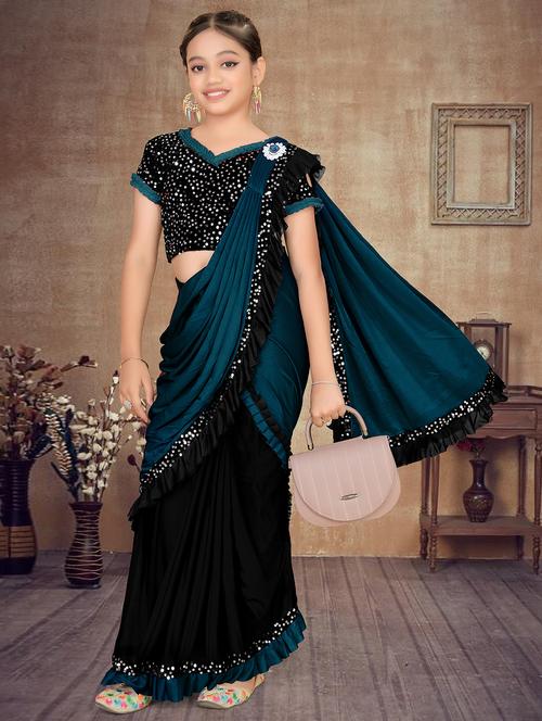 girls embellished ready to wear ruffle saree - 22060610 - Very Small Image - 1