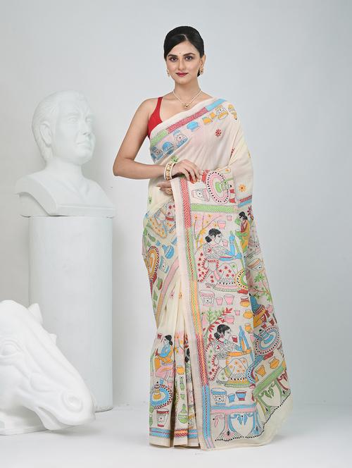 women solid with work handloom saree with blouse - 22060725 - Very Small Image - 1