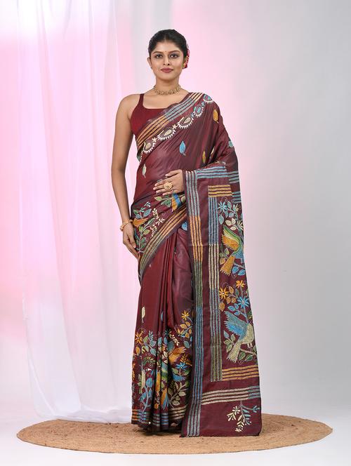 women solid with work handloom saree with blouse - 22060743 - Very Small Image - 1