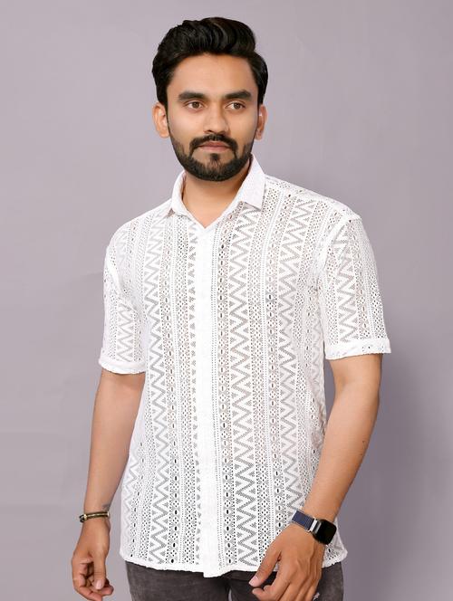 men self designed collared short sleeve regular fit shirt - 22061090 - Very Small Image - 1