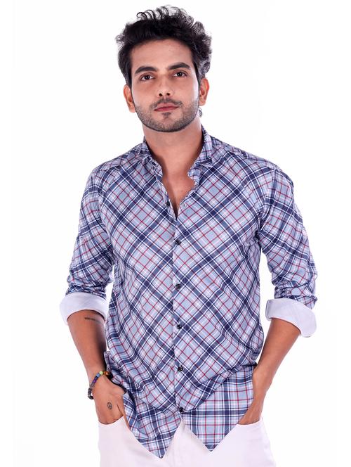 men checkered collared long sleeve regular fit shirt - 22061274 - Very Small Image - 1