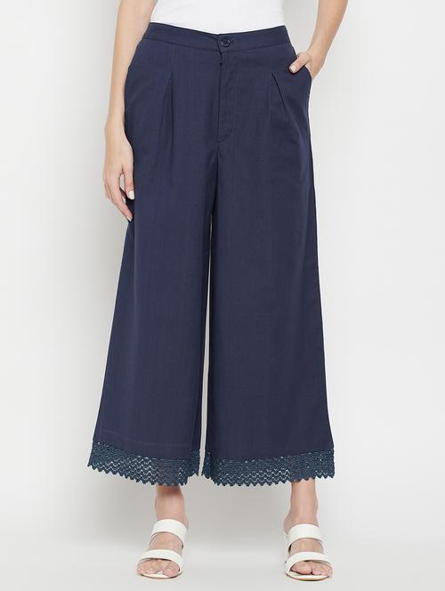 women solid mid rise flared palazzo - 22061339 - Very Small Image - 1