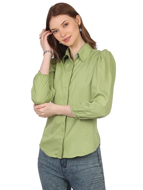 women solid collared puff sleeve shirt - 22061359 - Very Small Image - 1