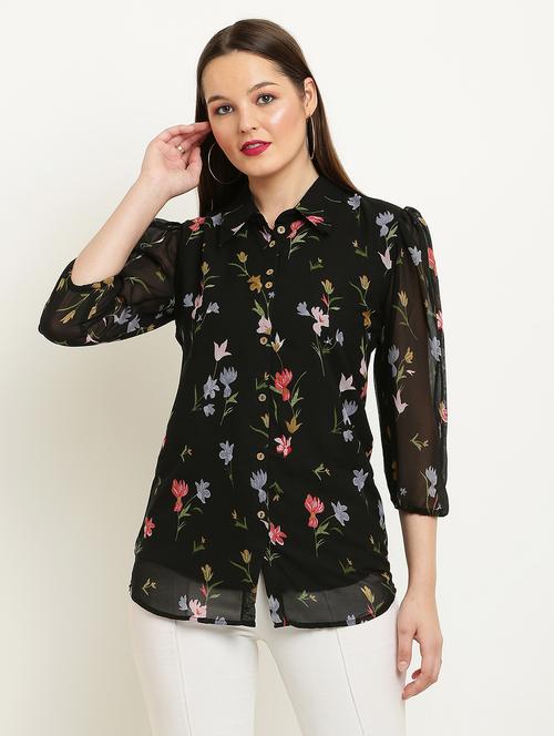 women printed collared puff sleeve shirt - 22061363 - Very Small Image - 1