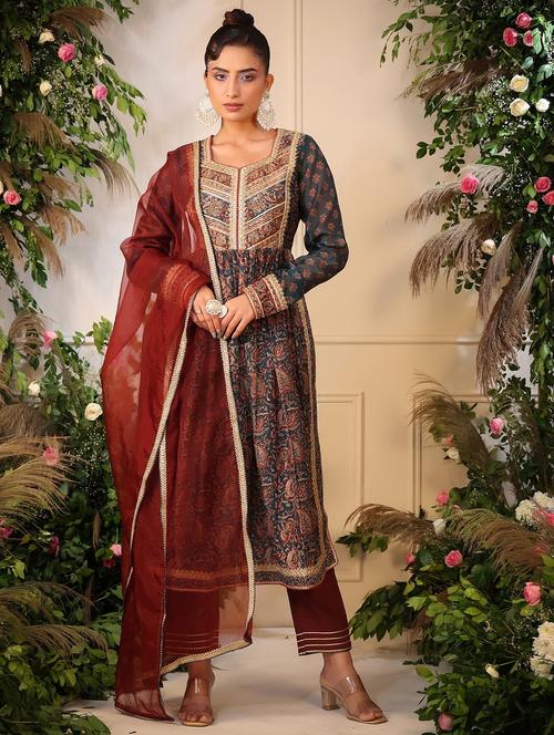 women printed long sleeve kurta pant with dupatta set - 22061449 - Very Small Image - 1