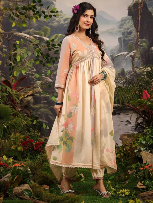 women floral three quarter sleeve kurta salwar with dupatta set - 22061503 - Very Small Image - 1