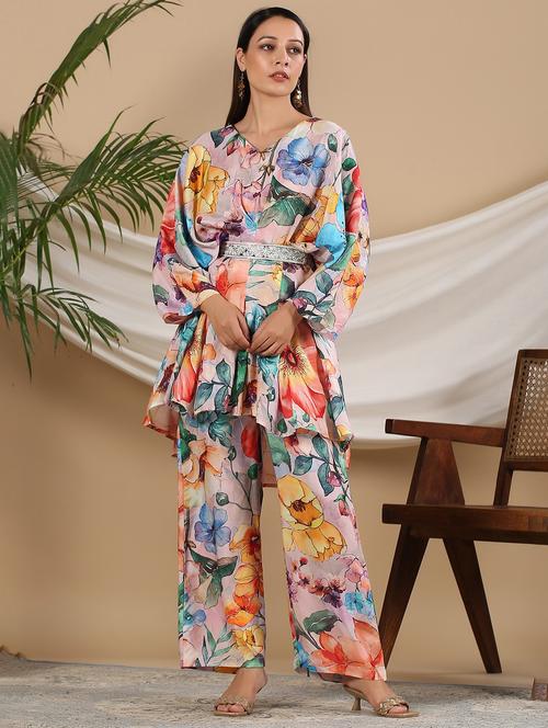 women floral printed kimono sleeve ethnic co-ord set - 22061505 - Very Small Image - 1