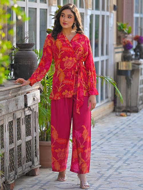 women floral print long sleeve collared co-ord set - 22061520 - Very Small Image - 1