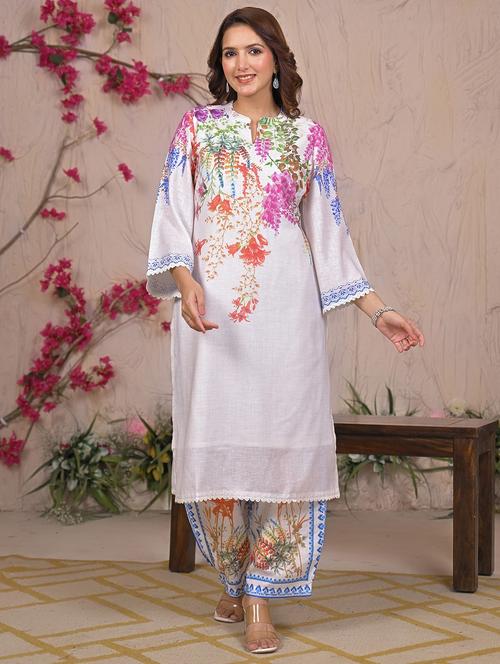 white linen kurta pant  set - 22061539 - Very Small Image - 1