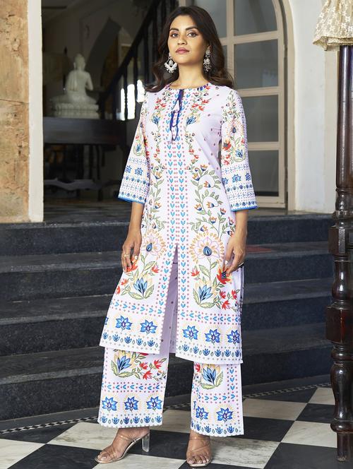 women floral printed three quarter sleeve kurta pant set - 22061543 - Very Small Image - 1