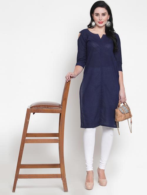Women Solid Three Quarter Sleeve Straight Kurta - 22061660 - Very Small Image - 1
